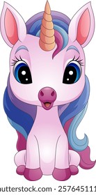 Vector illustration of cute unicorn sitting