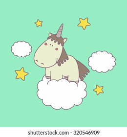 Vector Illustration of a cute unicorn in the sky.