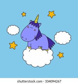 Vector Illustration of a cute unicorn in the sky