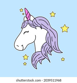 VECTOR ILLUSTRATION OF A CUTE UNICORN WITH STARS, SLOGAN PRINT