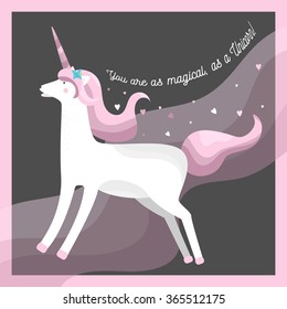 Vector illustration of a cute unicorn (You are as magical as a unicorn)