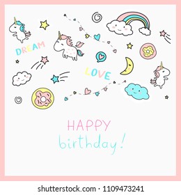 Vector illustration of cute unicorns.
