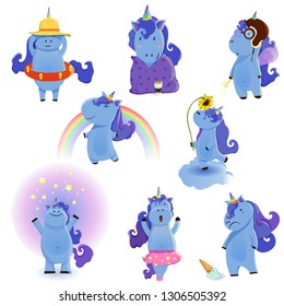 Vector illustration of cute unicorns.