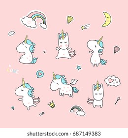 Vector illustration of cute unicorns.
