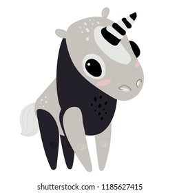 Vector illustration of cute unicorns with a black and white suit.