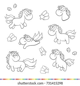 Vector Illustration of Cute Unicorns Magic Collection