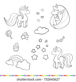 Vector Illustration of Cute Unicorns Magic Collection