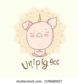 Vector illustration of a cute unipig . Could be used for Christmas and New Year design