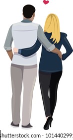 Vector illustration of a cute Valentines day couple, man and woman that are in love, People romantic walking while holding eachother, heterosexual.