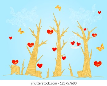 Vector illustration, cute Valentine's day, happy garden, card concept.