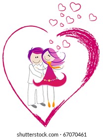 Vector illustration of cute Valentine's Day heart with boy and girl