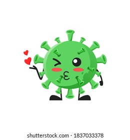 vector illustration of cute virus bacteria mascot or character give kiss love. cute virus bacteria Concept White Isolated. Flat Cartoon Style Suitable for Landing Page, Banner, Flyer, Sticker.