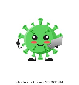 ilustración vectorial de la linda mascota de bacterias de virus o portátil de portador de personajes. lindas bacterias de virus Concepto Blanco aislado. Estilo de caricatura plana Adecuado para Aterrizar Página, Cartel, Volante, Pegatina.