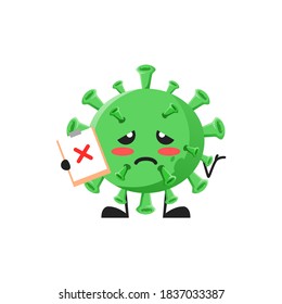 vector illustration of cute virus bacteria mascot or character holding sign incorrect. cute virus bacteria Concept White Isolated. Flat Cartoon Style Suitable for Landing Page, Banner, Flyer, Sticker.