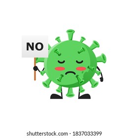 vector illustration of cute virus bacteria mascot or character holding sign say no. cute virus bacteria Concept White Isolated. Flat Cartoon Style Suitable for Landing Page, Banner, Flyer, Sticker.