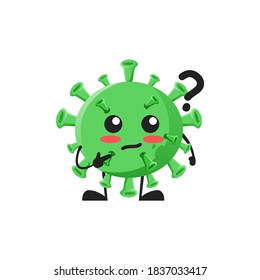 vector illustration of cute virus mascot or character have question or confused. cute virus Concept White Isolated. Flat Cartoon Style Suitable for Landing Page, Banner, Flyer, Sticker.