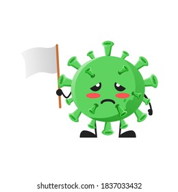 Vektorgrafik von süßem Virus-Maskottchen oder Zeichen, die weißes Banner leer halten. süßes Viruskonzept weiß isoliert. Flat Cartoon Style Geeignet für Landing Page, Banner, Flyer, Sticker.
