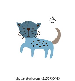 Vector illustration of a cute walking cat in doodle style isolated on white background.