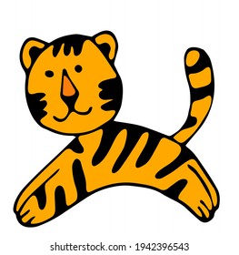 Vektorgrafik, süßer Tiger. Wildes Tier. Symbol von 2022. süße Tiercharakter für Kinder- und Kinderbekleidung und -hemd, Grußkarte, Kinderwandkunst, Postkarte