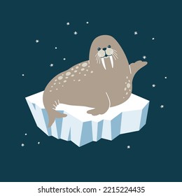 Vector illustration of a cute walrus on an iceberg