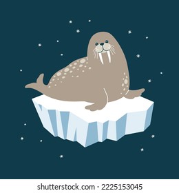 Vector illustration of a cute walrus on an iceberg