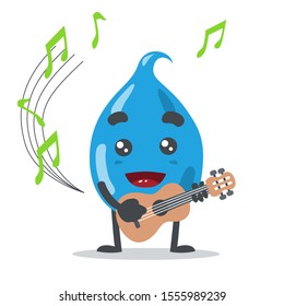 vector illustration of cute water drop mascot or character, playing guitar in white background
