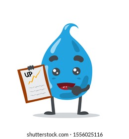 vector illustration of cute water drop mascot or character, holding paper clip in white background