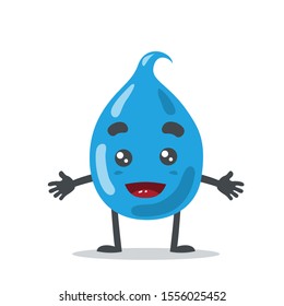 vector illustration of cute water drop mascot or character, open hand in white background