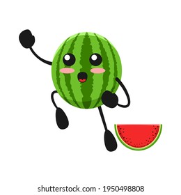 vector illustration of cute watermelon fruit or character keep spirit. cute watermelon fruit Concept White Isolated. Flat Cartoon Style Suitable for Landing Page, Banner, Flyer, Sticker.