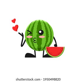 vector illustration of cute watermelon fruit valentine or character kiss love. cute watermelon fruit Concept White Isolated. Flat Cartoon Style Suitable for Landing Page, Banner, Flyer, Sticker.