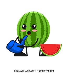 Vektorgrafik von süßer Wassermelonfruchtmusik oder Saxophonfigur. süße Wassermelonfrucht Konzept Weiß isoliert. Flat Cartoon Style Geeignet für Landing Page, Banner, Flyer, Sticker.