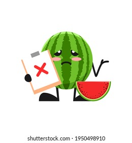 vector illustration of cute watermelon fruit medical or character wrong sign. cute watermelon fruit Concept White Isolated. Flat Cartoon Style Suitable for Landing Page, Banner, Flyer, Sticker.