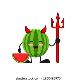 vector illustration of cute watermelon fruit halloween or character devil. cute watermelon fruit Concept White Isolated. Flat Cartoon Style Suitable for Landing Page, Banner, Flyer, Sticker.