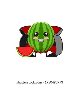 vector illustration of cute watermelon fruit halloween or character vampire dracula. cute watermelon fruit Concept White Isolated. Flat Cartoon Style Suitable for Landing Page, Banner, Flyer, Sticker.