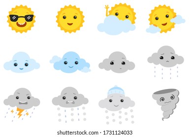 Ilustración vectorial de personajes de iconos de clima lindo.