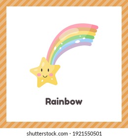 Ilustración vectorial. Un arco iris con estrellas para los niños. Tarjeta flash para el aprendizaje con niños en preescolar, preescolar y escolar.