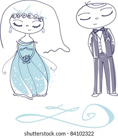 Vector Illustration of a Cute Wedding