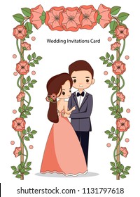vector illustration of cute wedding couple for wedding invitations card.