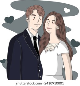 vector illustration of cute wedding couple cartoon characters