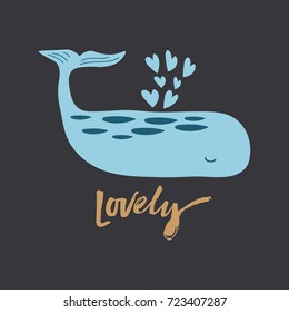 Vector illustration, cute whale.