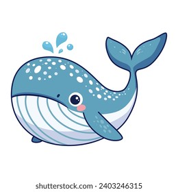 Ilustración vectorial de una ballena cuta con estilo de caricatura 2d o estilo de juego 2d