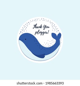 Vector illustration of a cute whale. The character thanks plogger for his care for the planet. Isolated elements made in a flat style design. Recycling trash concept. Can use like kids’ sticker.