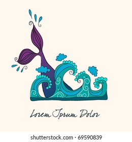 Vector illustration of a cute whale diving in the ocean