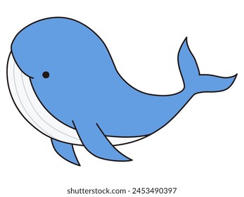 Vector illustration of cute whale. Icon, sea, aquarium