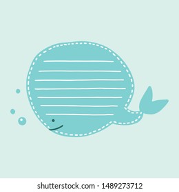 Vector illustration of a cute whale with striped message notes. Perfect for greeting card, memo pads, notebooks, stationary, stickers, etc.