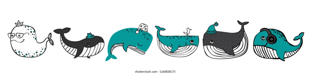 Vector illustration with cute whales