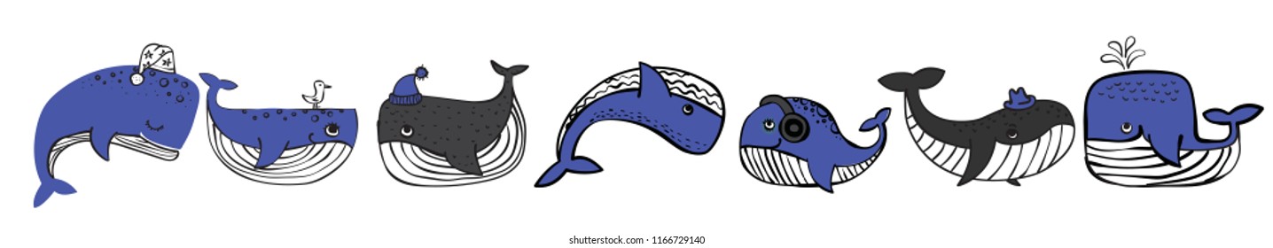 Vector illustration with cute whales