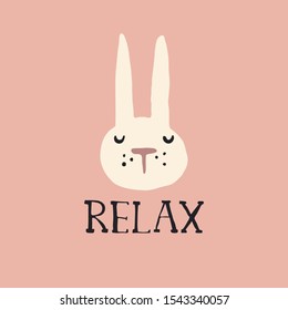 Vector illustration with cute white bunny and a word "Relax".