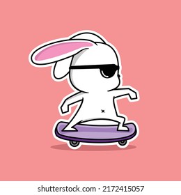 vector illustration of cute white bunny playing skateboard