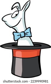 Vector illustration of cute white bunny looking out of a cylinder during a magic trick